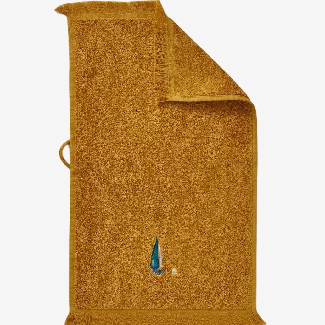 Gastendoekje okergeel zeilboot 30x50 cm