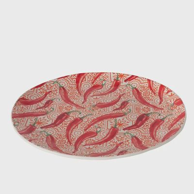 Stoneware serveerschaal Rosso met rode pepers en geometrisch patroon 38,5 cm
