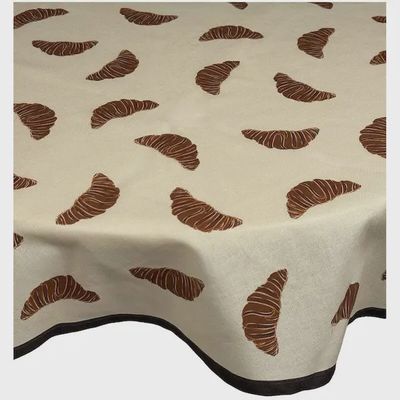 Rond katoenen tafelkleed 175 cm beige met croissantpatroon voor brunchtafel