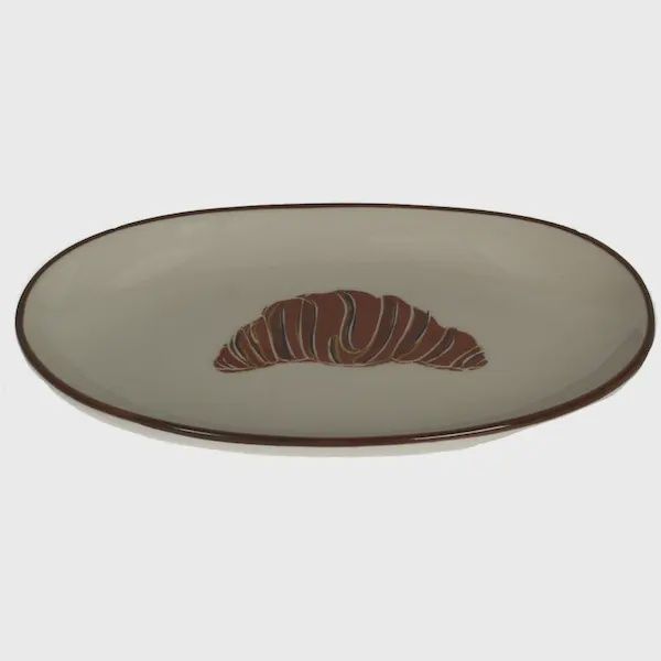 Stoneware bord 21 x 12,5 cm met croissantillustratie voor ontbijt of brunch