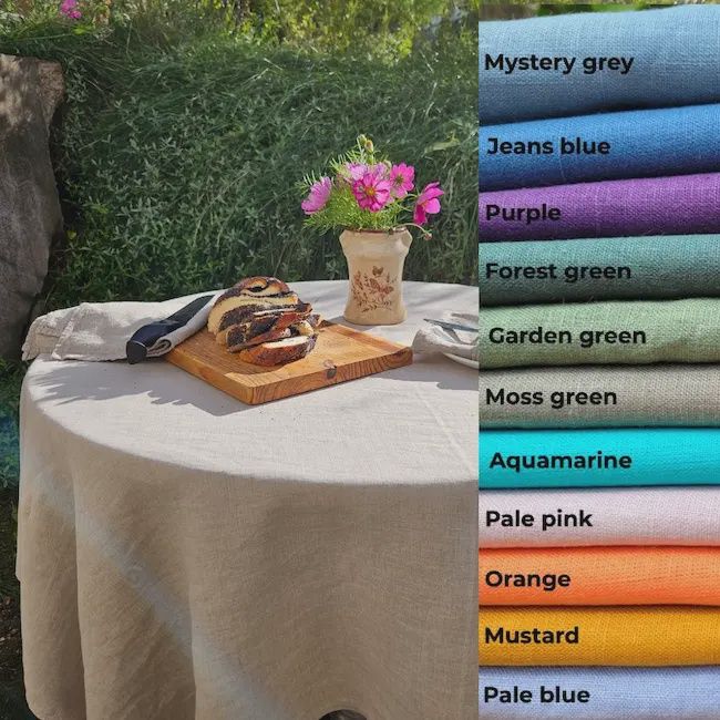 rond linnen tafelkleed licht oudroze 140 cm op gedekte tafel