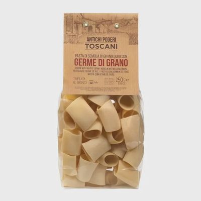 Ambachtelijke Italiaanse paccheri pasta met tarwekiem van Toscaanse durumtarwe