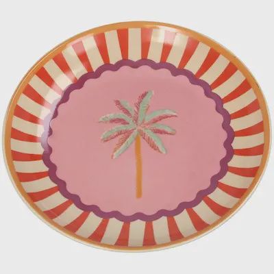 Decoratief stoneware bord met palmboomprint 16 cm