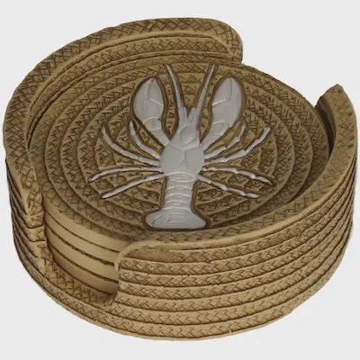 Set van 6 onderzetters met kreeft in rotan-look
