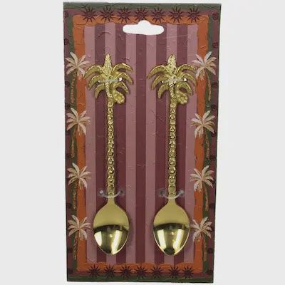 Set van 2 goudkleurige dessertlepels met palmboom