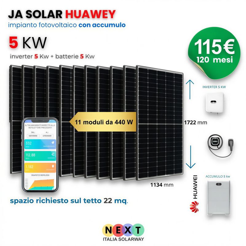 Fotovoltaico 5 KW JA SOLAR + 5 Kwh Batterie HUAWEI