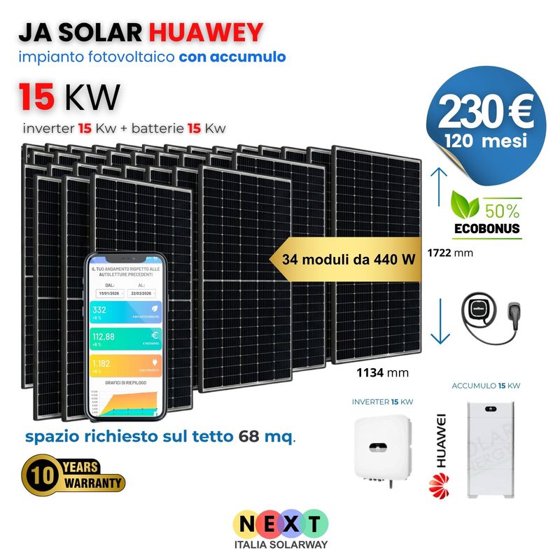 Fotovoltaico 15 KW JA SOLAR + 15 Kwh Batterie HUAWEI
