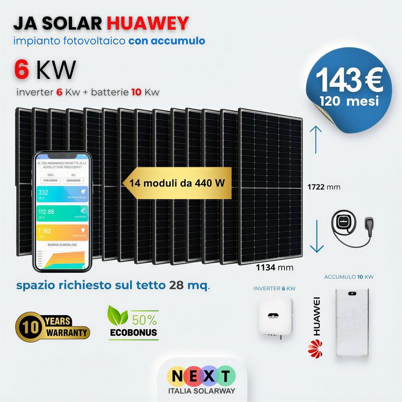 Fotovoltaico 6 KW JA SOLAR + 10 Kwh Batterie HUAWEI