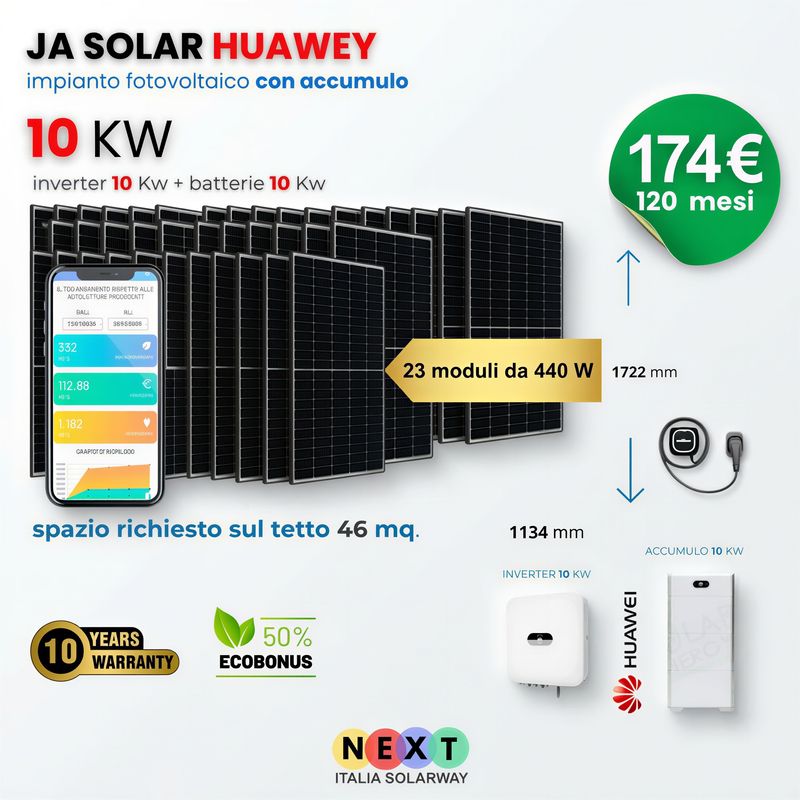 Fotovoltaico 10 KW JA SOLAR + 10 Kwh Batterie HUAWEI