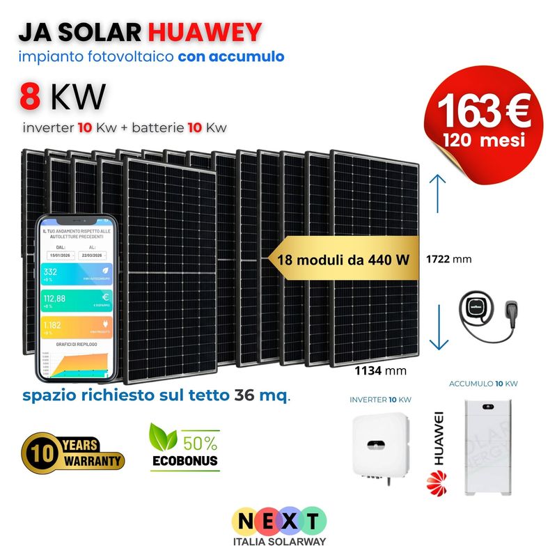 Fotovoltaico  8 KW JA SOLAR + 10 Kwh Batterie HUAWEI