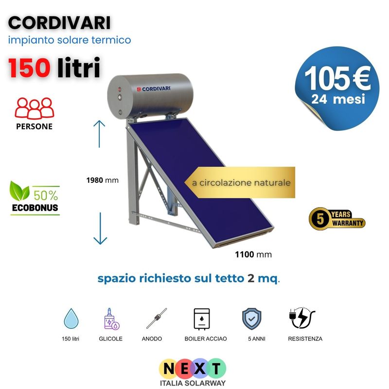 Solare Termico 150 Litri Cordivari Panarea a Circolazione Naturale