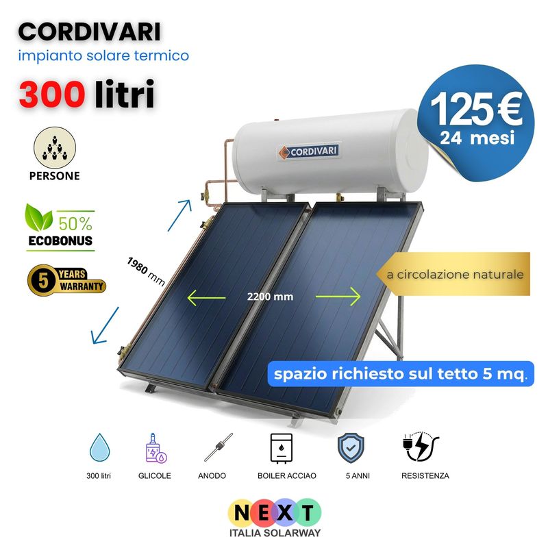 Solare Termico 300 Litri Cordivari Panarea a Circolazione Naturale