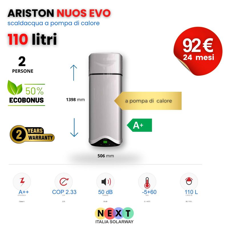 SCALDACQUA ARISTON NUOS EVO 110 A POMPA DI CALORE A+ CON ACCUMULO 110 L