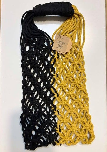 Torba, torebka ze sznurka czarno-musztardowa, 40 cm x 23 cm