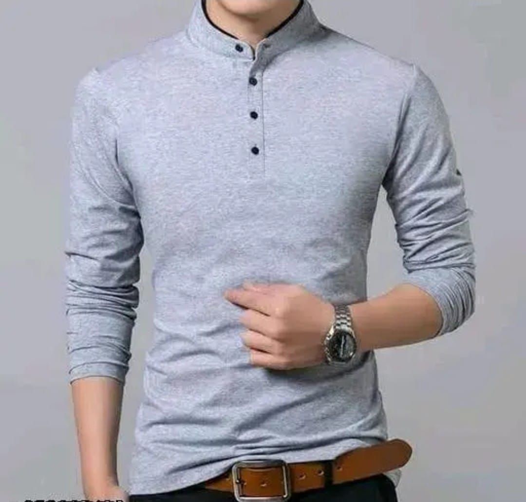 SWIFTLY Men Fashion Solid Mandarin collar Polyester Teashirt
