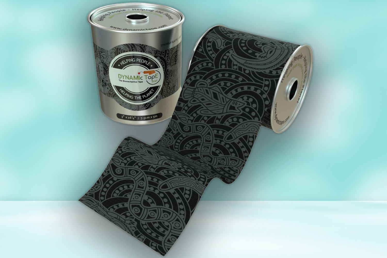 Dynamic Tape ECO 7.5cm x 5m - Black/Grey Tattoo - 4 Roll Box