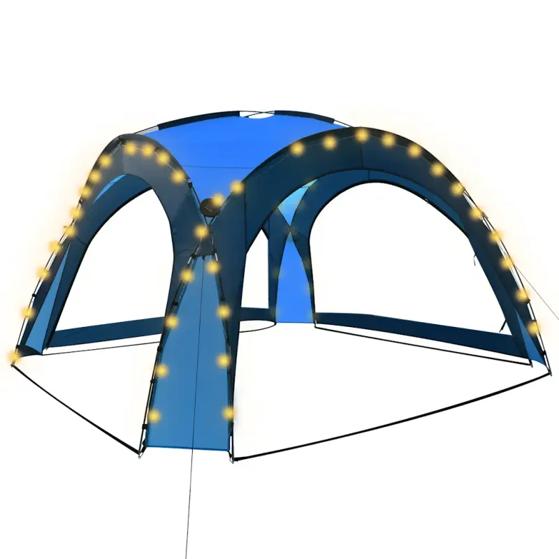 Partyzelt mit LED & 4 Seitenwänden 3,6x3,6x2,3 m Blau – Dein vielseitiges Outdoor-Zelt mit Beleuchtung! 🎪✨