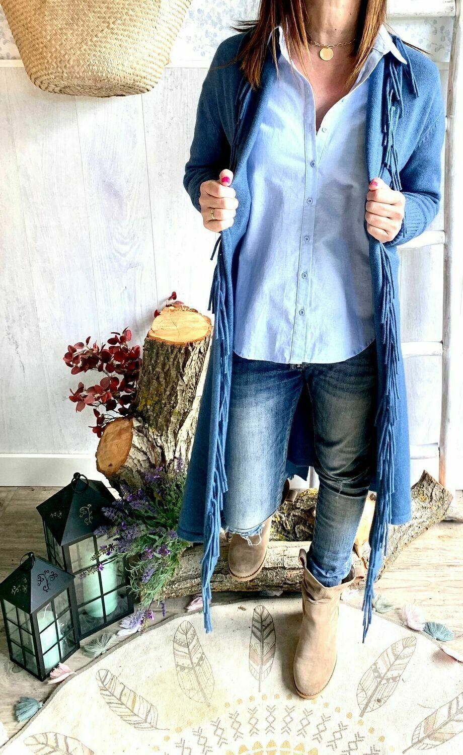 Chaqueta Flecos, Color: Azul, Talla: Talla única (36-42)