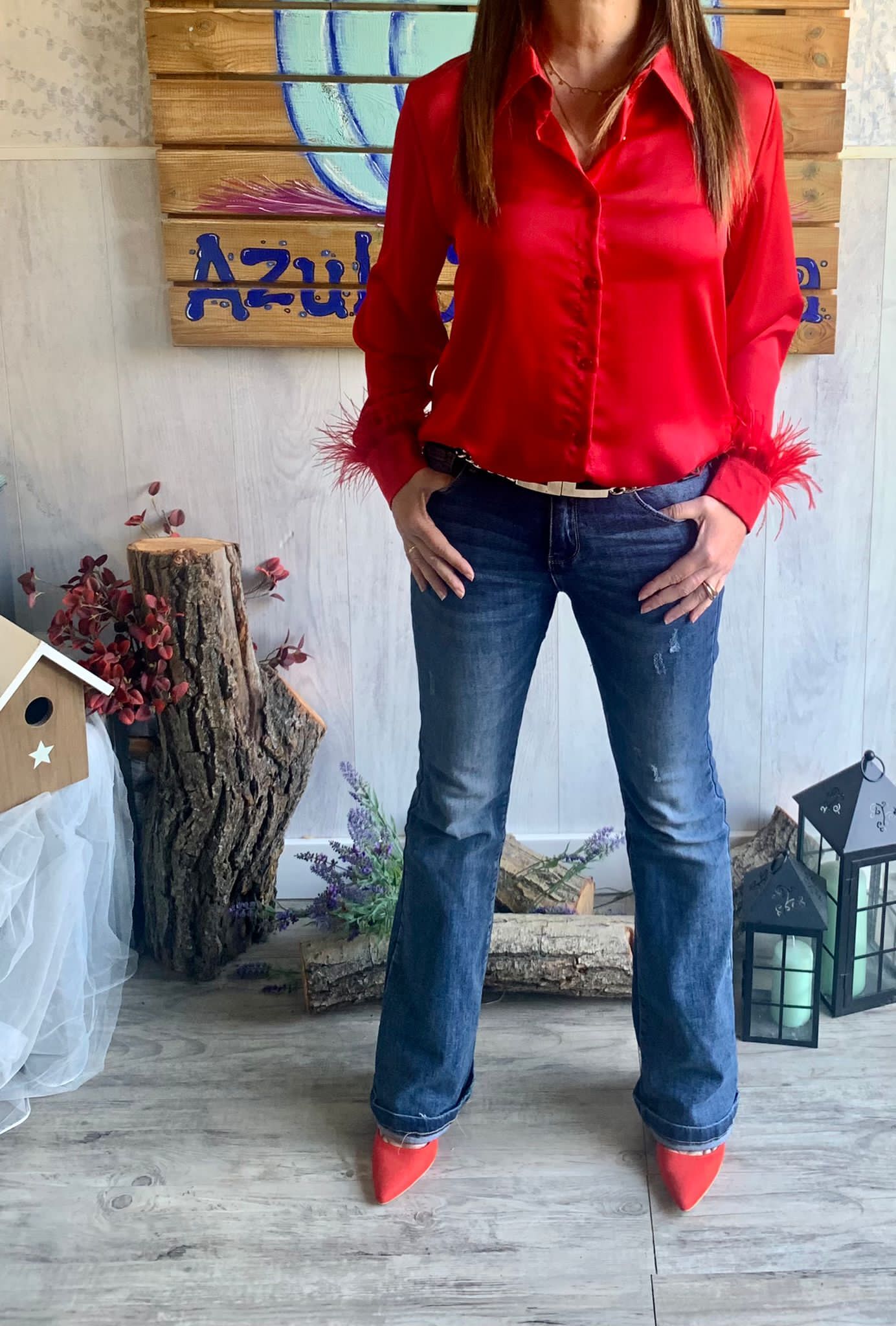 Camisa Satén Plumas