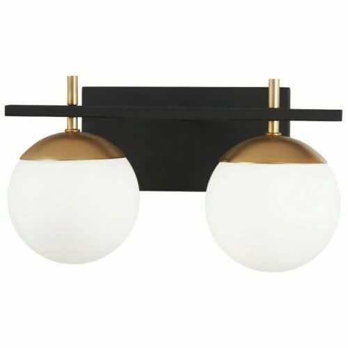 Alluria 2 Light 15&quot; Wide Bathroom Vanity Light with Etched Opal Glass Shades in Black and Gold