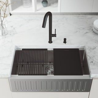 Oxford 36&quot; Farmhouse Single Basin Stainless Steel Kitchen Sink with Basin Rack, Basket Strainer and Cutting Board in Stainless Steel