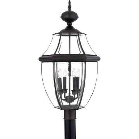 Newbury 4 Light 30&quot; Tall Post Lantern with Clear Glass Bronze