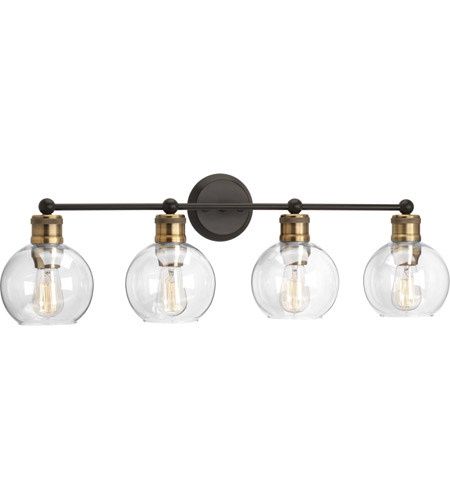 Hansford 4 Light Antique Bronze Bath Vanity Wall Light in Antique Bronze and Vintage Brass