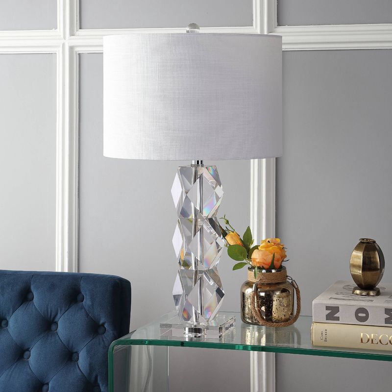 Sofia Single Light 26&quot; Tall LED Buffet Table Crystal Lamp with Hardback Cotton Shade