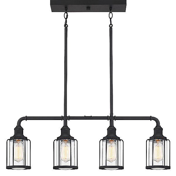Ludlow 4 Light 34&quot; Wide Linear Chandelier with Clear Glass Shades in Black