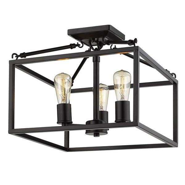 Wesson 3 Light 14&quot; Wide Semi-Flush Square Ceiling Fixture in Black