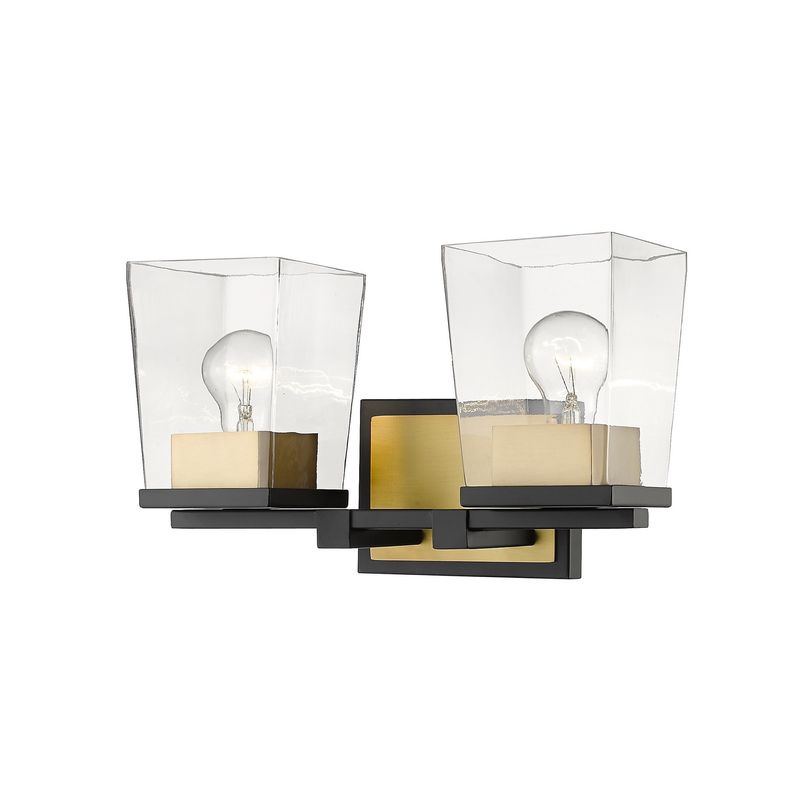 Bleeker Street 2 Light 14&quot; Wide Bathroom Vanity Light Matte Black Olde Brass