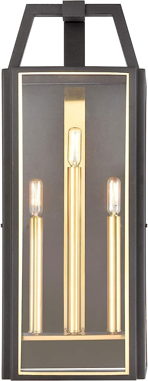 Portico 3-Light Clear Glass Sconce, Charcoal, Brushed Brass