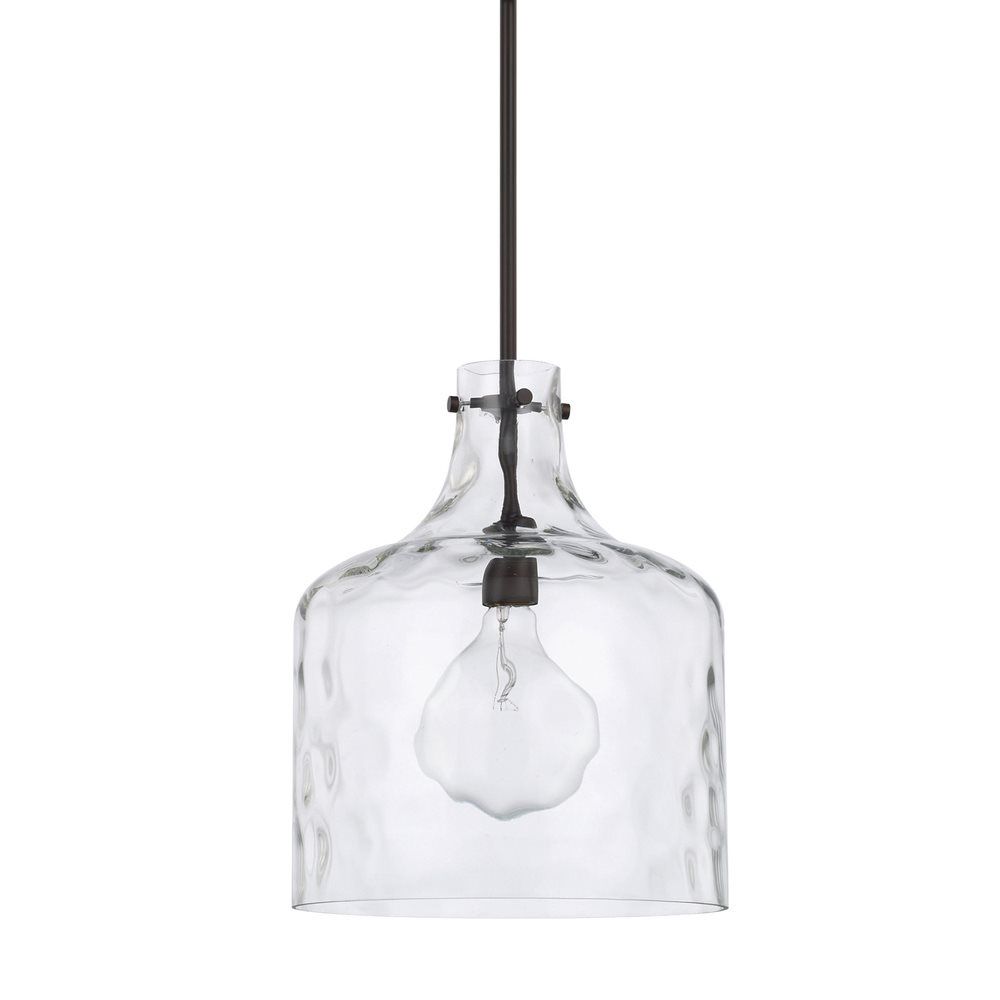 Single Light 15&quot; Tall Pendant with Clear Water Glass Shade in Bronze