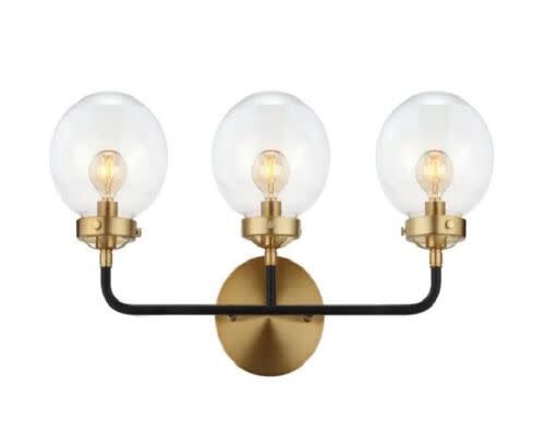 Caleb 3 Light 12&quot; Tall Vanity Light in Black and Gold