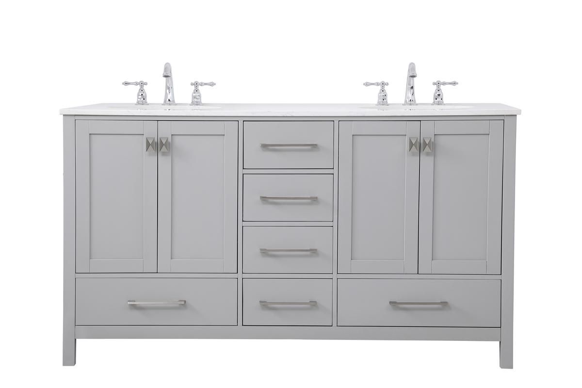 Irene 60&quot; Free Standing Double Basin Vanity Set with Cabinet and Quartz Vanity Top Gray Finish