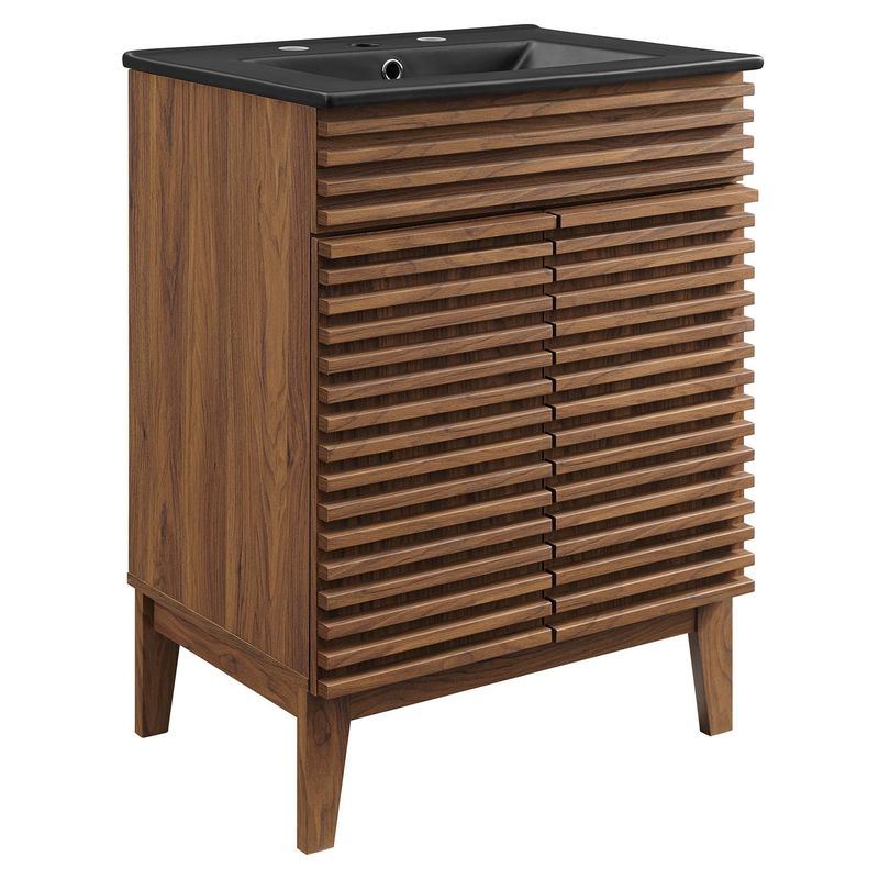 Render 24 in. Bathroom Vanity in Walnut with Black Granite Top