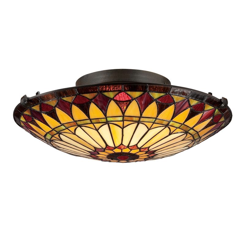 Tiffany 2 Light 17&quot; Wide Flush Mount Ceiling Fixture with Tiffany Glass Vintage Bronze