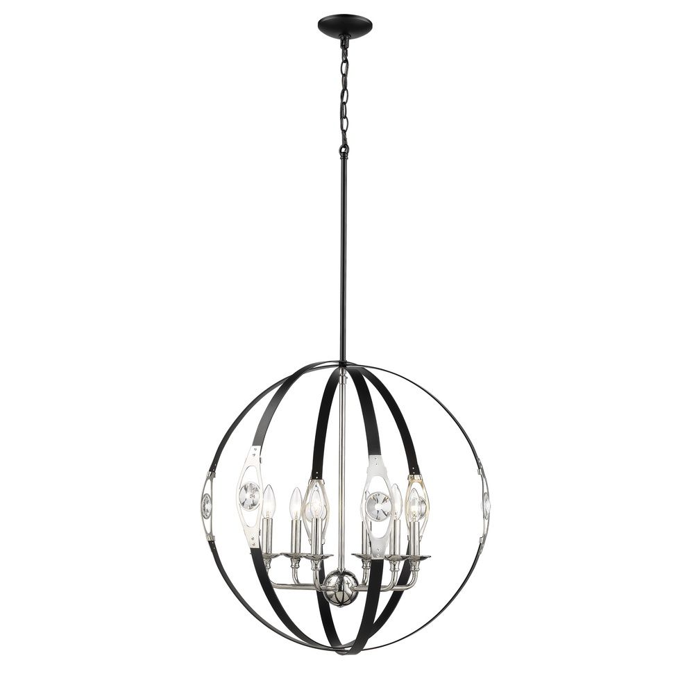 6 Light 26&quot; Wide Taper Candle Chandelier Matte Black Polished Nickel