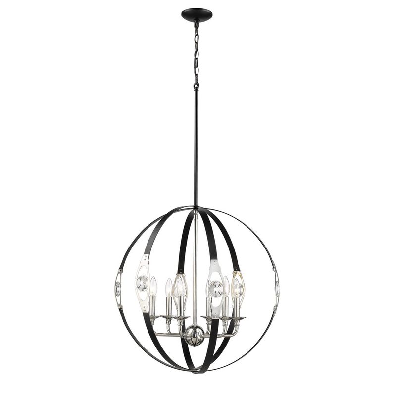 6 Light 26&quot; Wide Taper Candle Chandelier Matte Black Polished Nickel