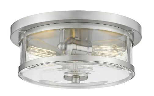 Savannah 2 Light 11&quot; Wide Flush Mount Drum Ceiling Fixture with a Clear Glass Shade
