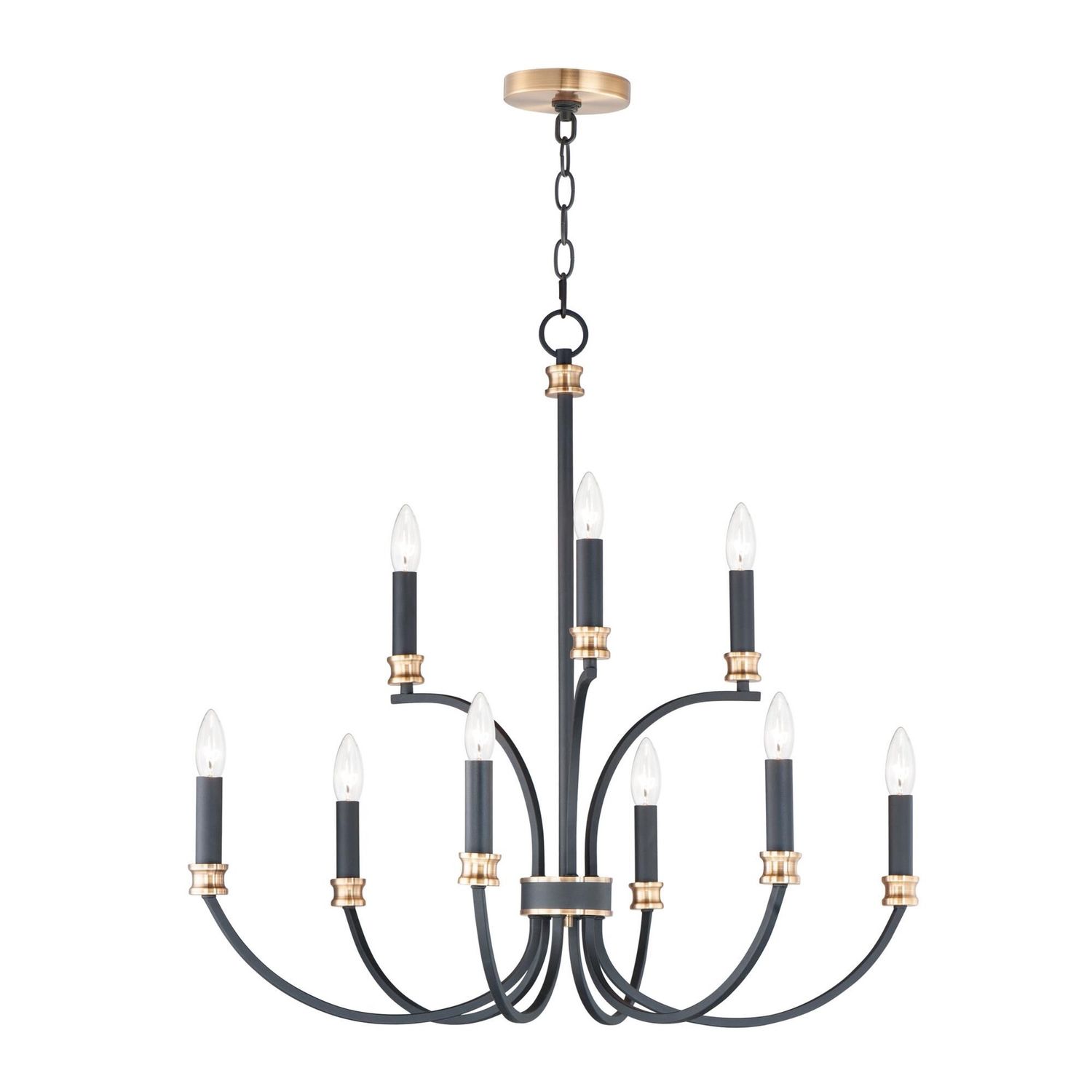 Charlton 8 Light 48&quot; Wide Taper Candle Style Chandelier in Black and Antique Brass