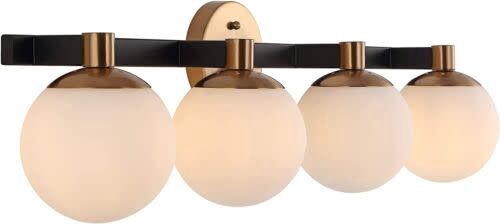 Modernist 4 Light 34&quot; Wide LED Bathroom Vanity Light Brass Gold/Black