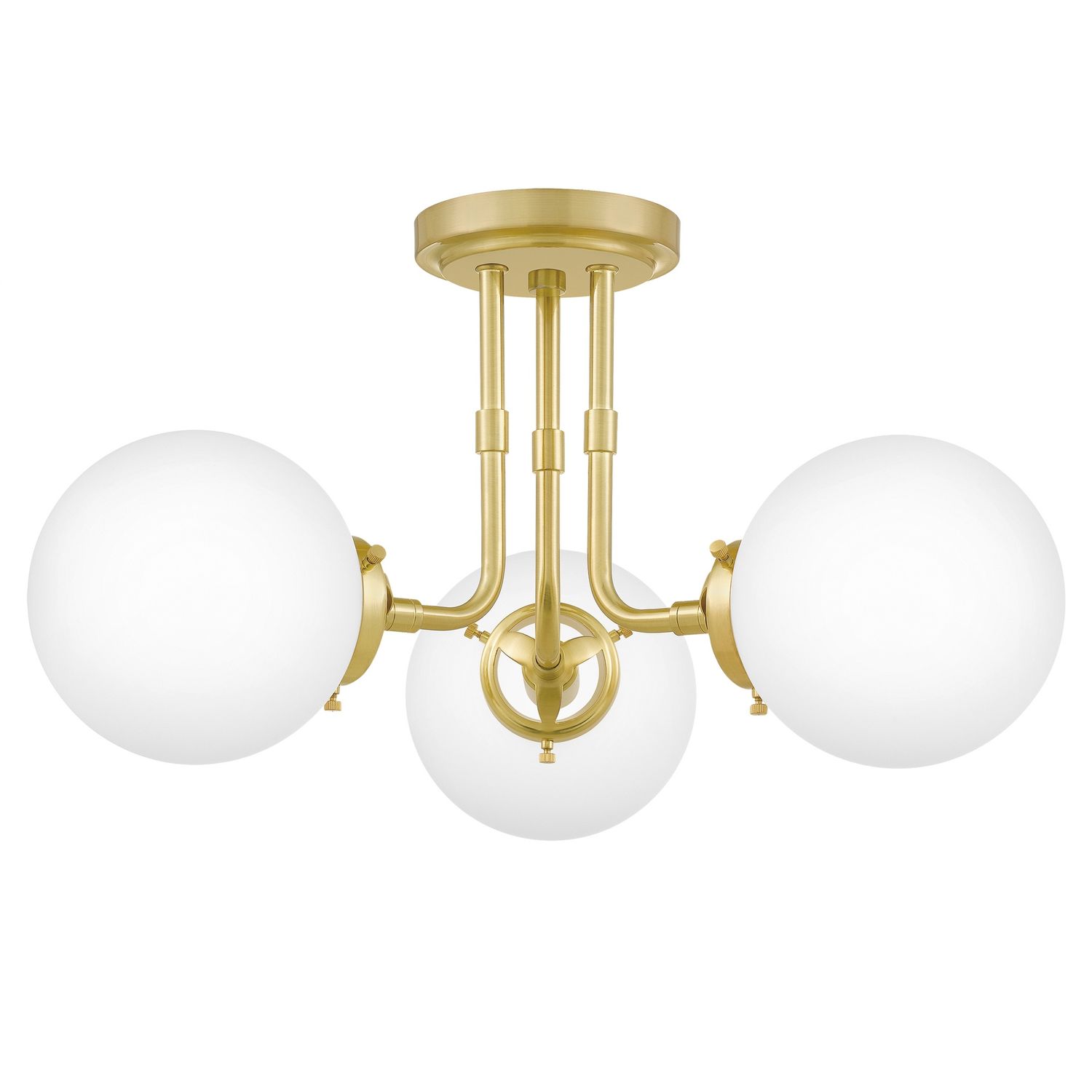Landry 3 Light 21&quot; Wide Semi-Flush Globe Ceiling Fixture in Satin Brass