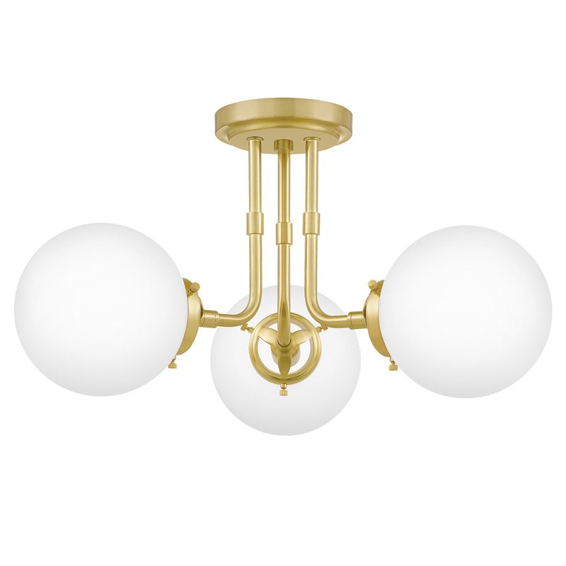 Landry 3 Light 21&quot; Wide Semi-Flush Globe Ceiling Fixture in Satin Brass