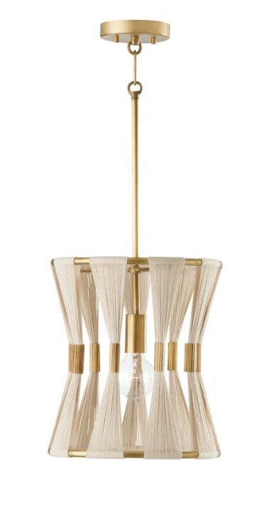 Bianca 12&quot; Wide Pendant Bleached Natural Rope / Patinaed Brass