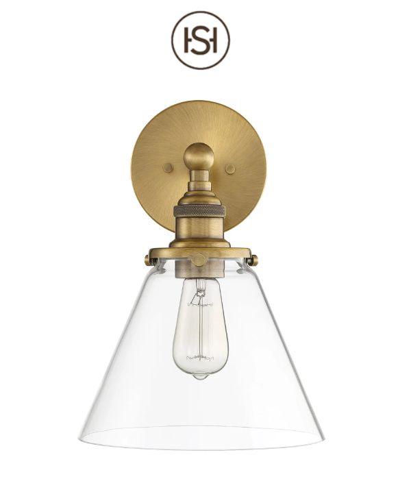 Barwell Single Light 14&quot; Tall Wall Sconce with Clear Glass Shade in Aged Brass