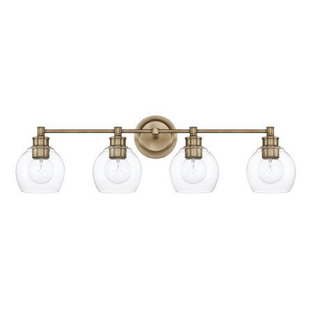 Mid Century 4 Light 32&quot; Wide Bathroom Vanity Light in Aged Brass