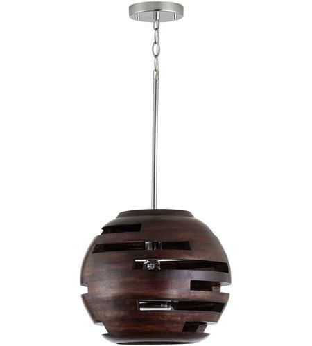 Dalton 1 Light 14 inch Dark Wood and Polished Nickel Pendant Ceiling Light