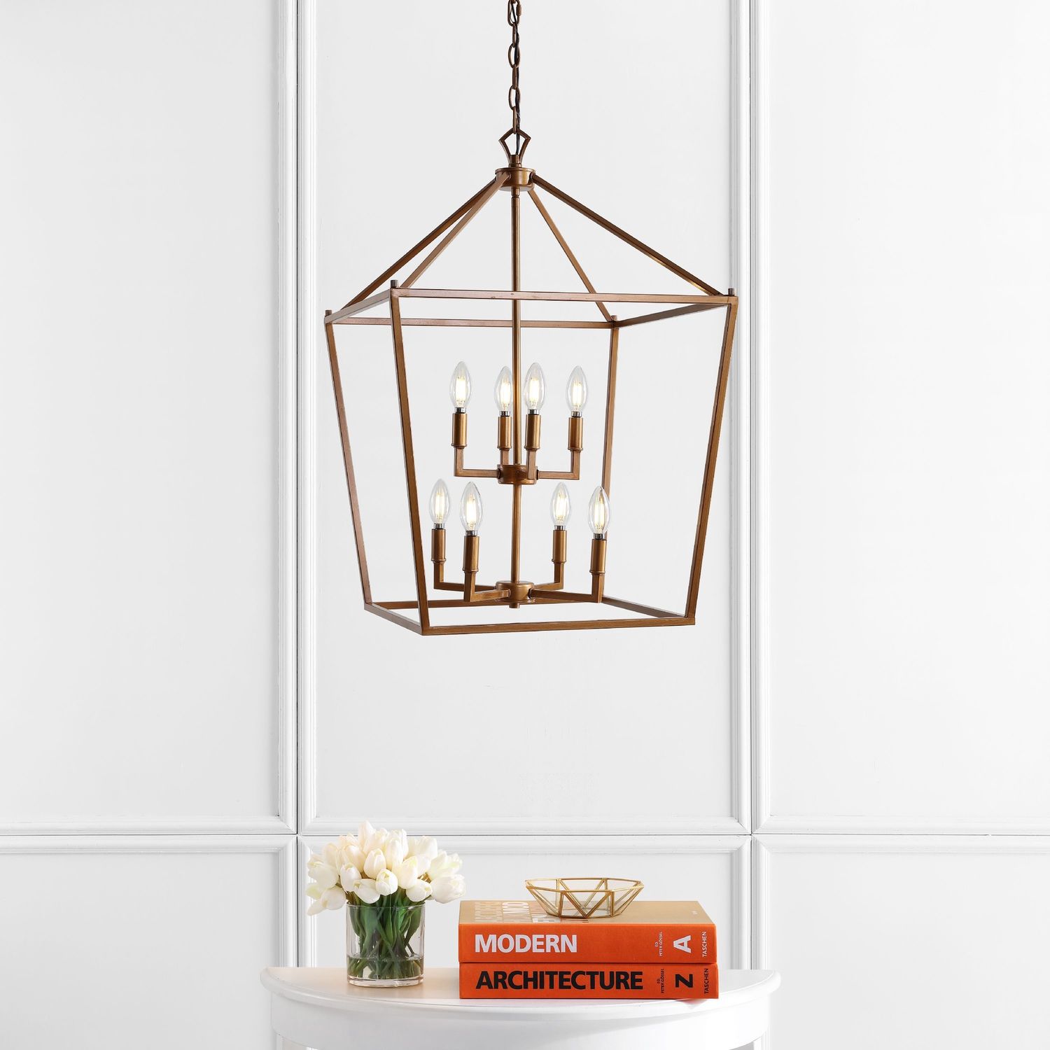 Pagoda 8 Light 20&quot; Wide LED Taper Candle Chandelier in Antique Gold