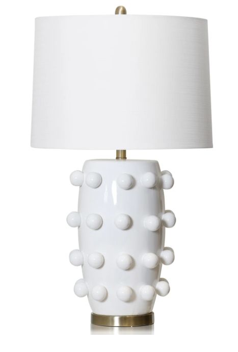 Marni Table Lamp White Finish on Ceramic Body with Brass Base Hardback Shade